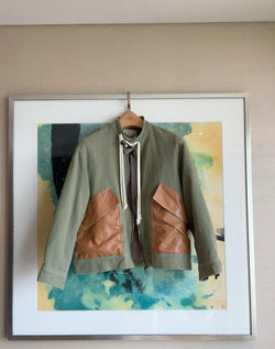 Military Khaki jacket with faux leather panel