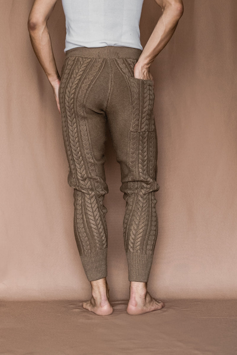 Men's cable knit joggers in camel colour